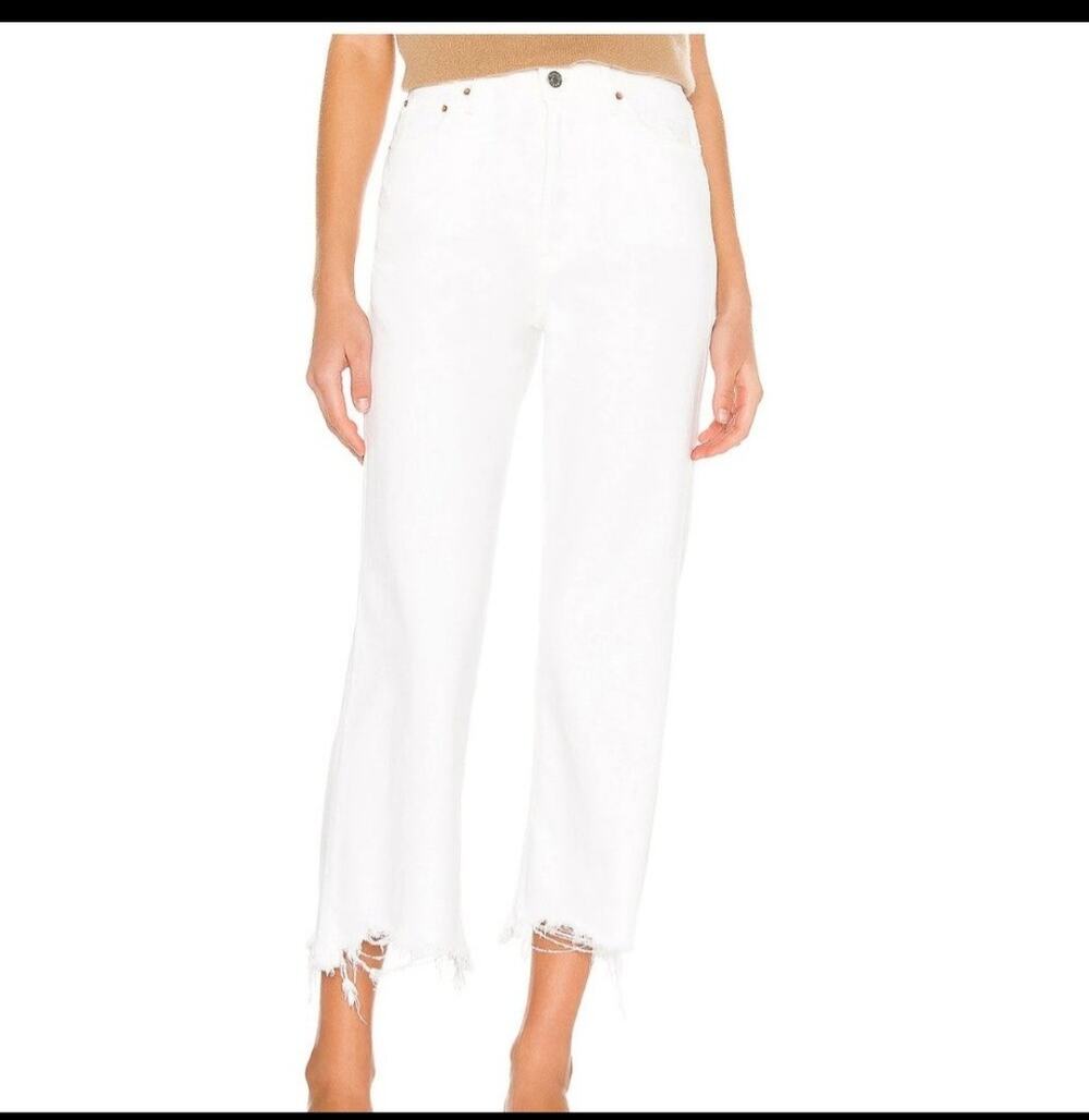 GRLFRND Crop Wide Leg Super High Rise Bobbi Jeans in White Waves Size 27
